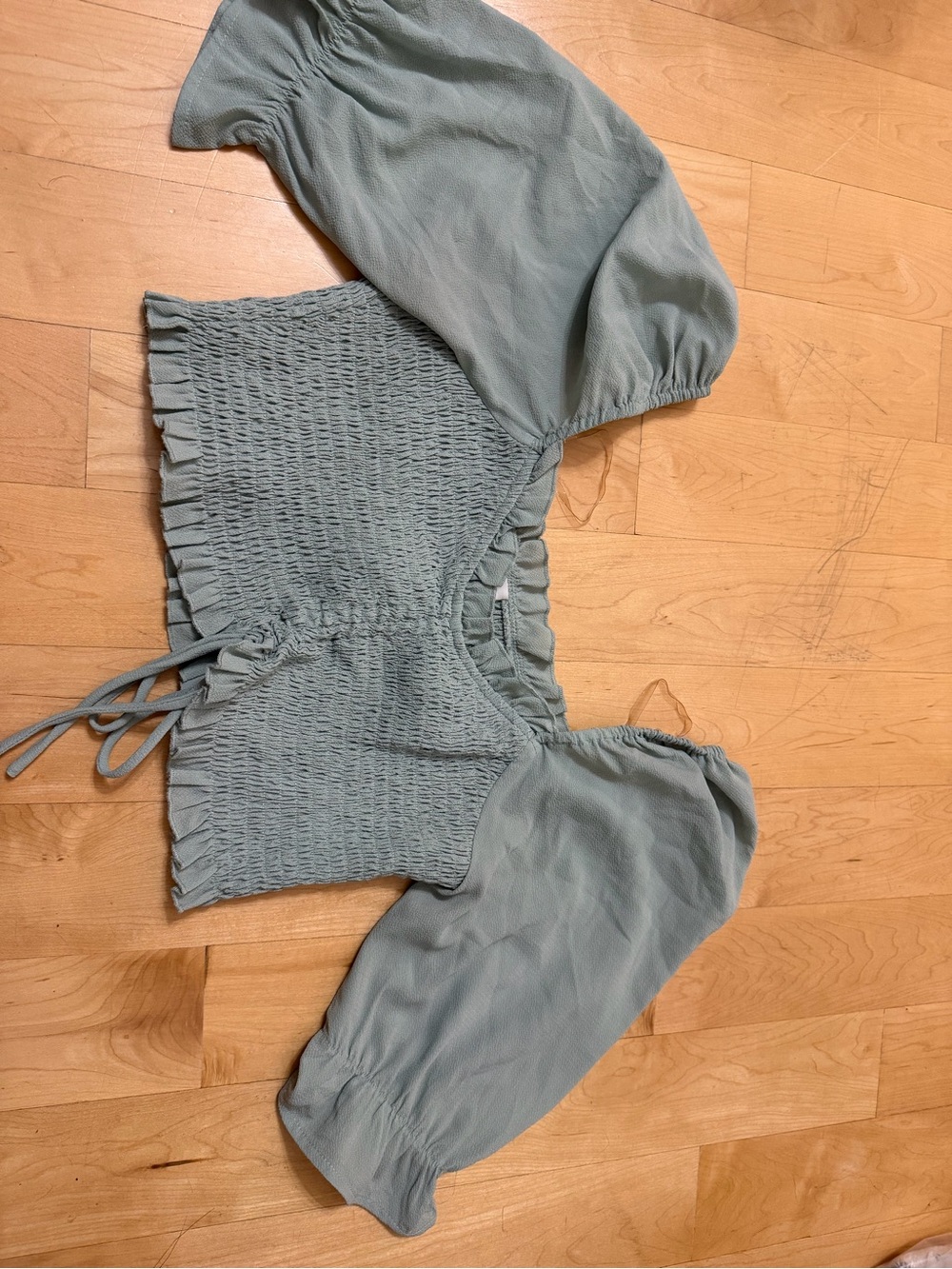 Better Be Sage Green Smocked Crop Top with Puff Sleeves